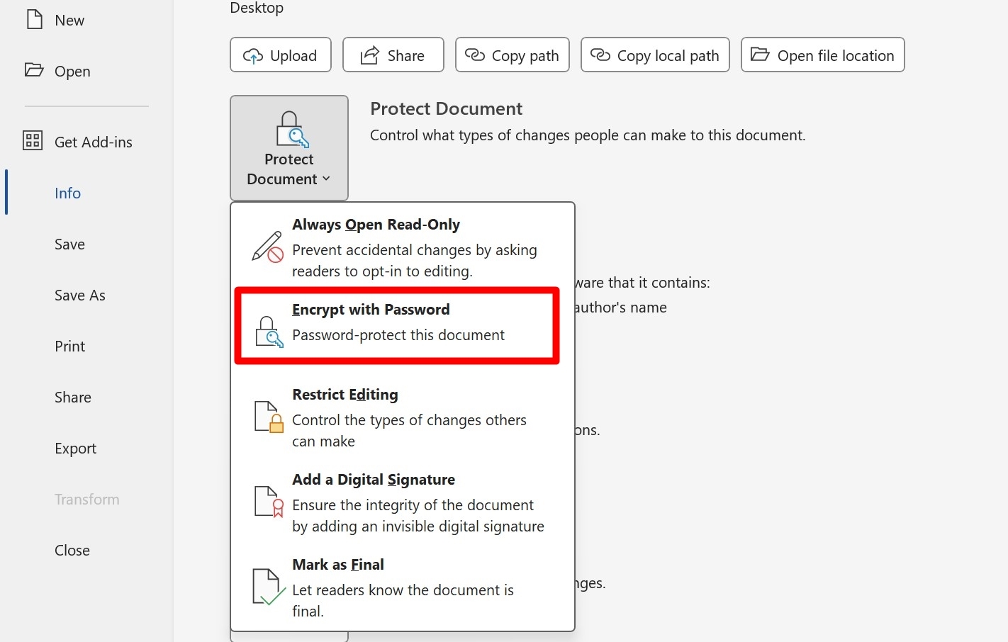 How to use password protection on files
