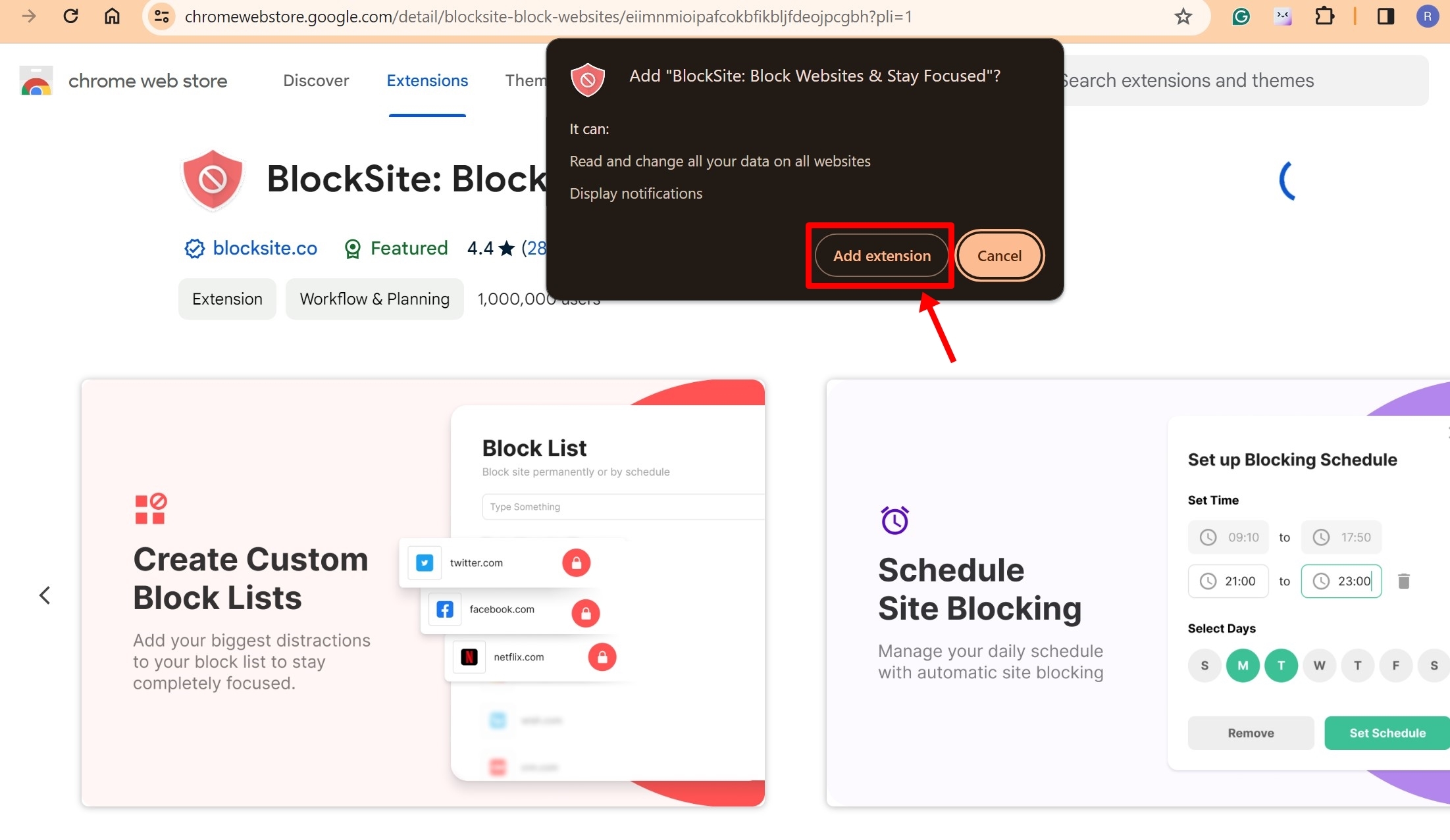 Block website on Chrome using extension