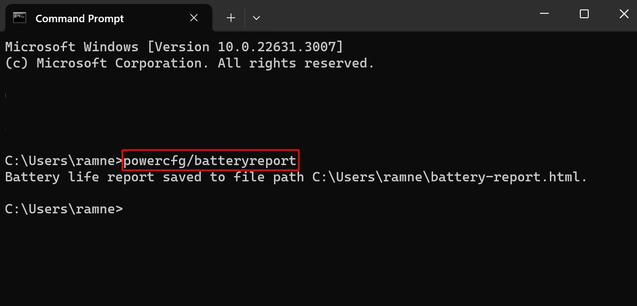 Check battery health on Windows laptop using Command Prompt