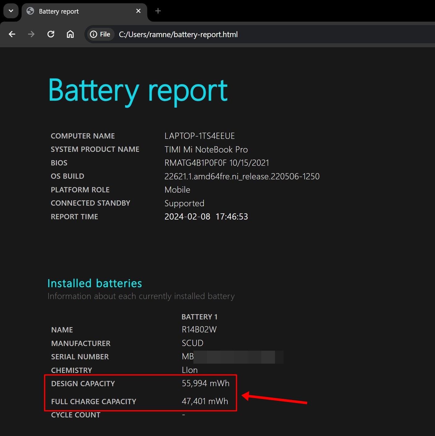 Check battery health on Windows laptop using Windows PowerShell