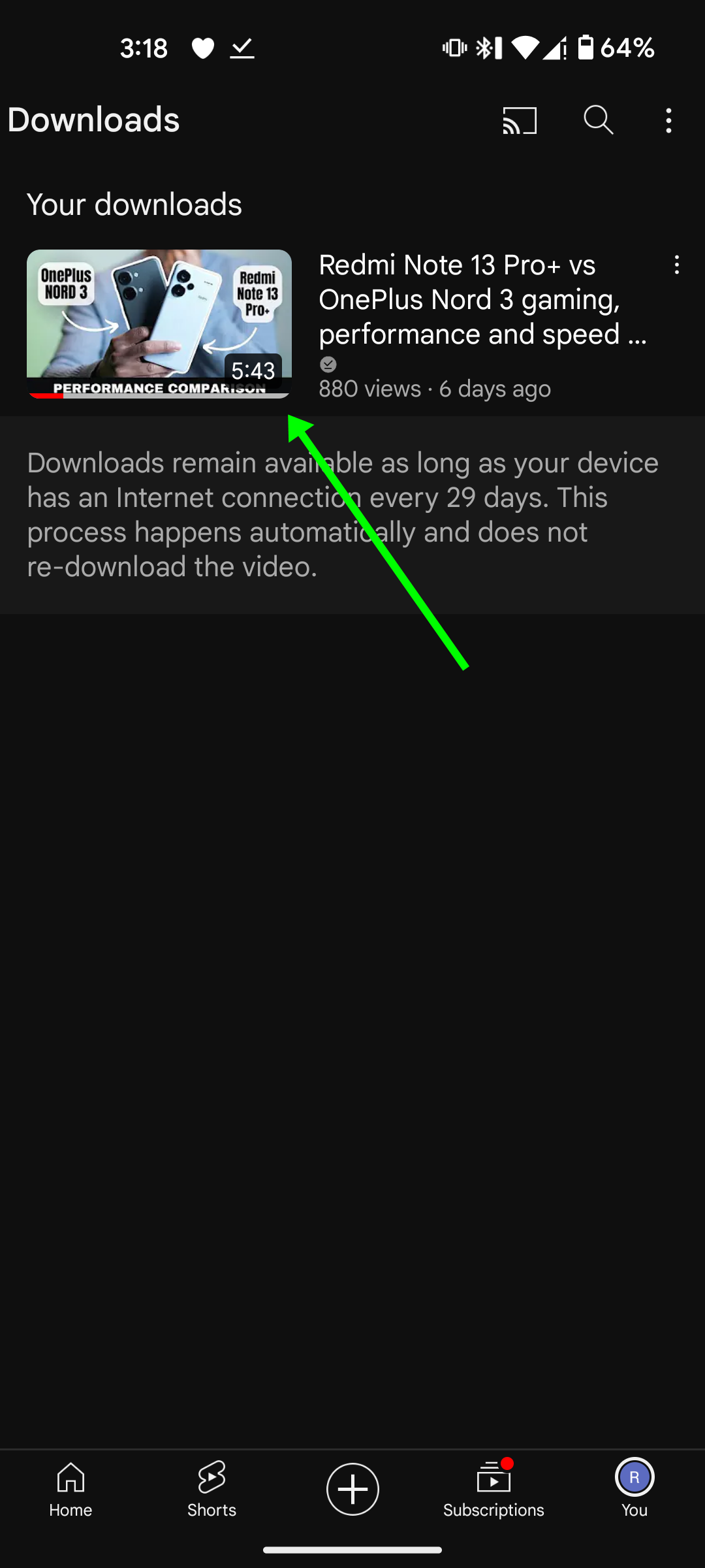 Download YouTube videos using download option on app