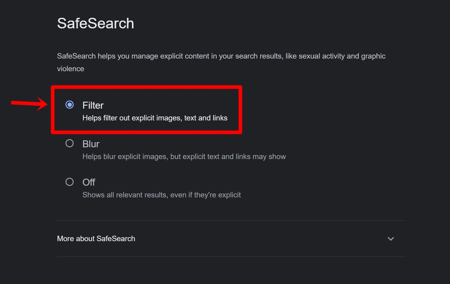 block websites using Google Search's SafeSearch feature