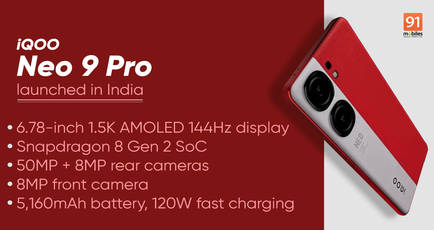 iQOO Neo 9 Pro with Snapdragon 8 Gen 2 SoC, 144Hz display, 5160mAh battery launched in India: price, specs