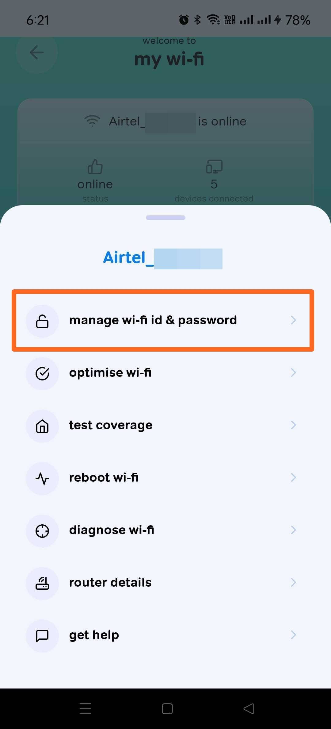 Change WiFi password through WiFi provider's app