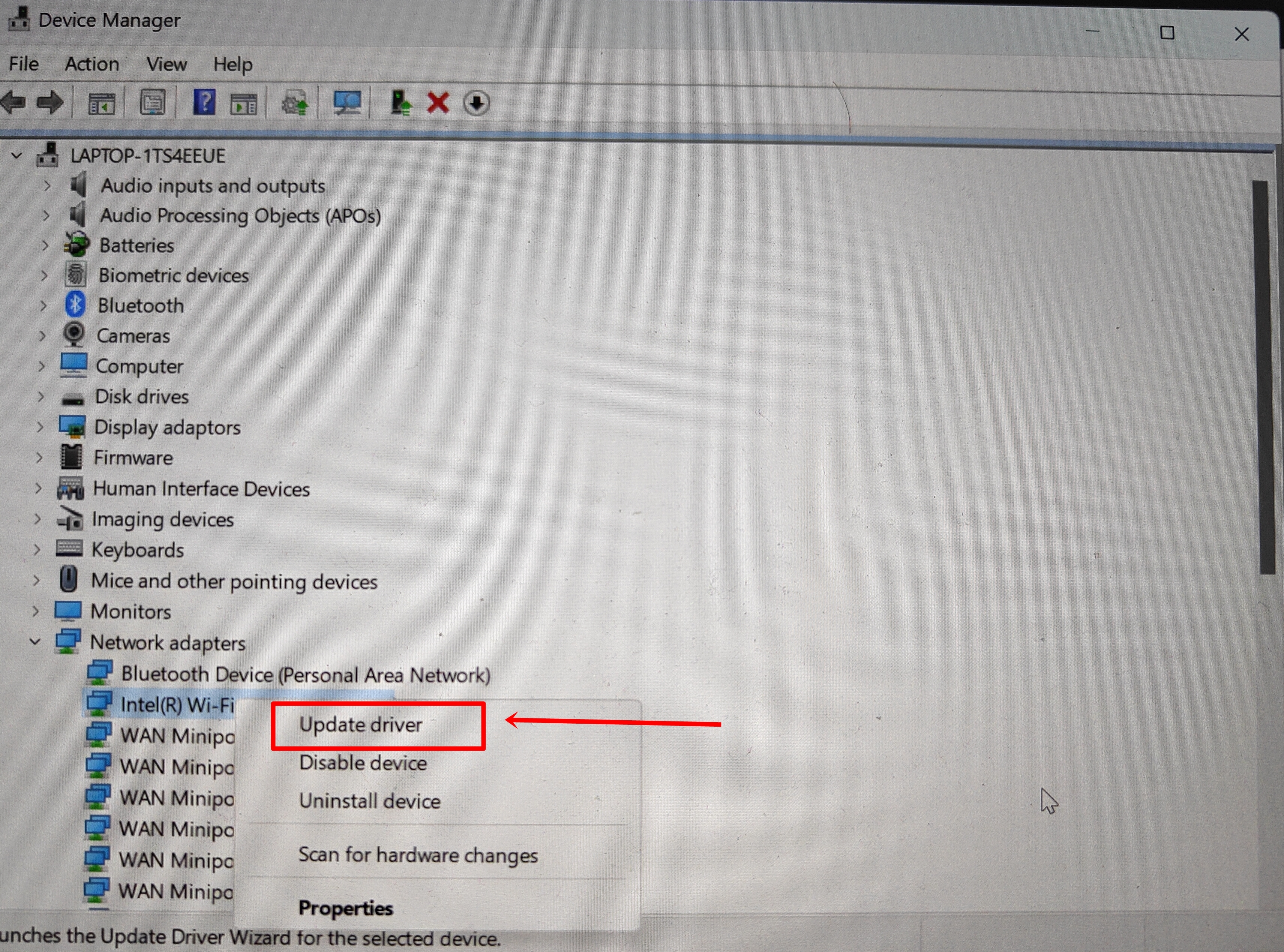 Update network adapters to fix WiFi connection on Windows