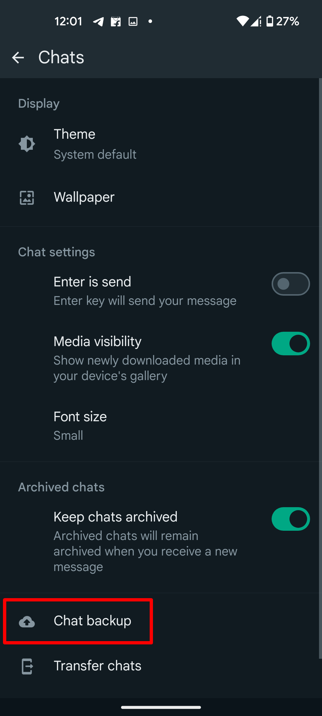 Enable or disable WhatsApp end-to-end encryption backup on Android