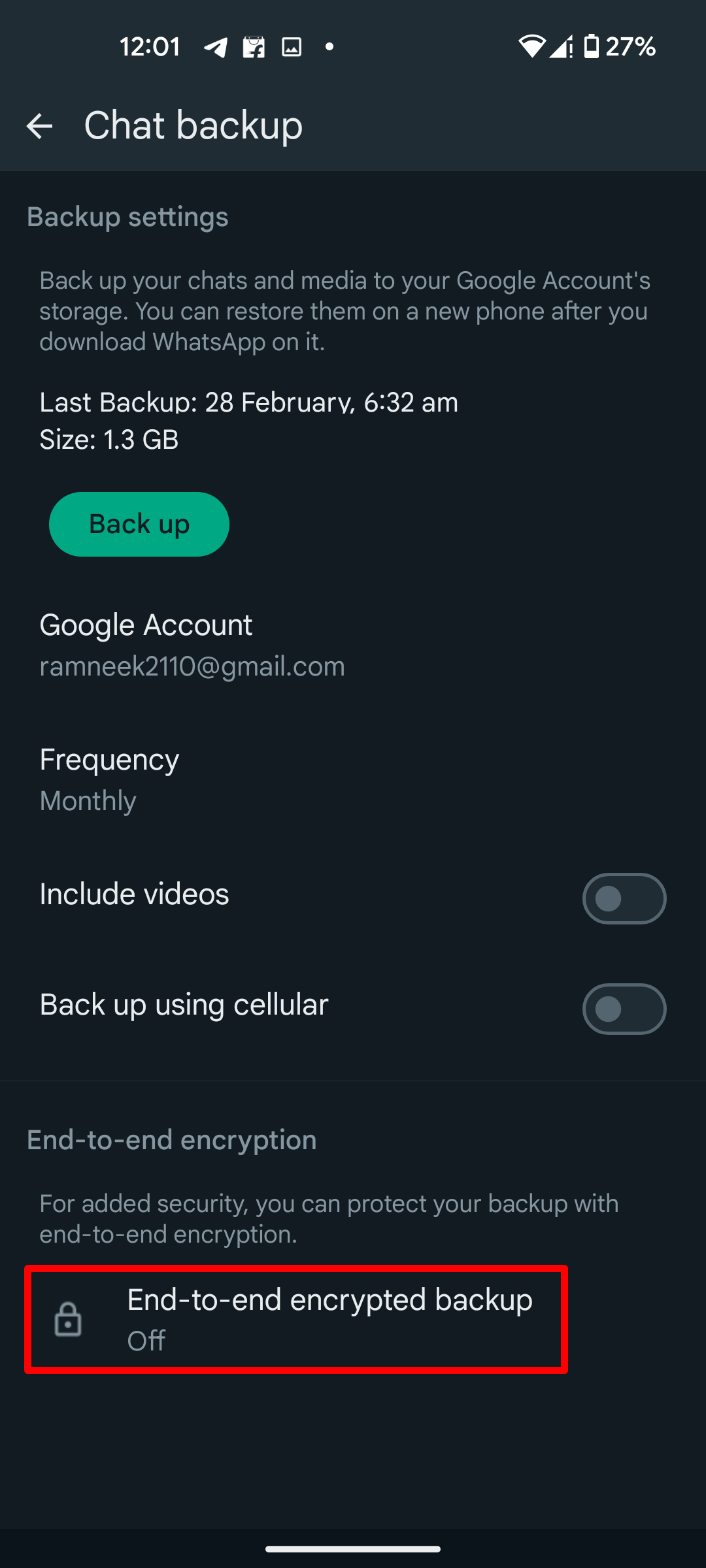 Enable or disable WhatsApp end-to-end encryption backup on Android