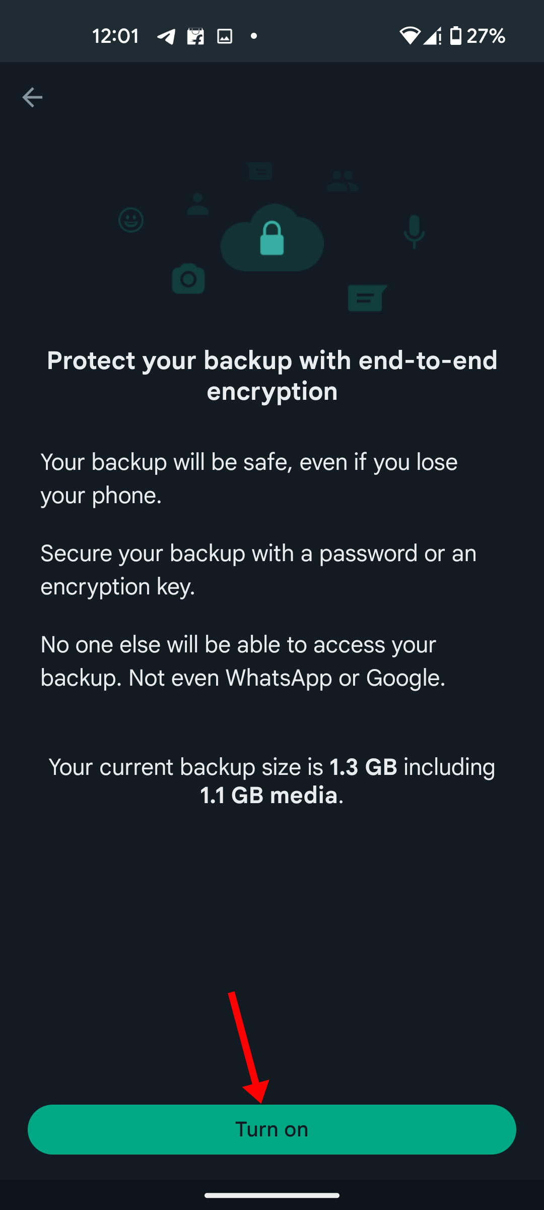 Enable or disable WhatsApp end-to-end encryption backup on Android