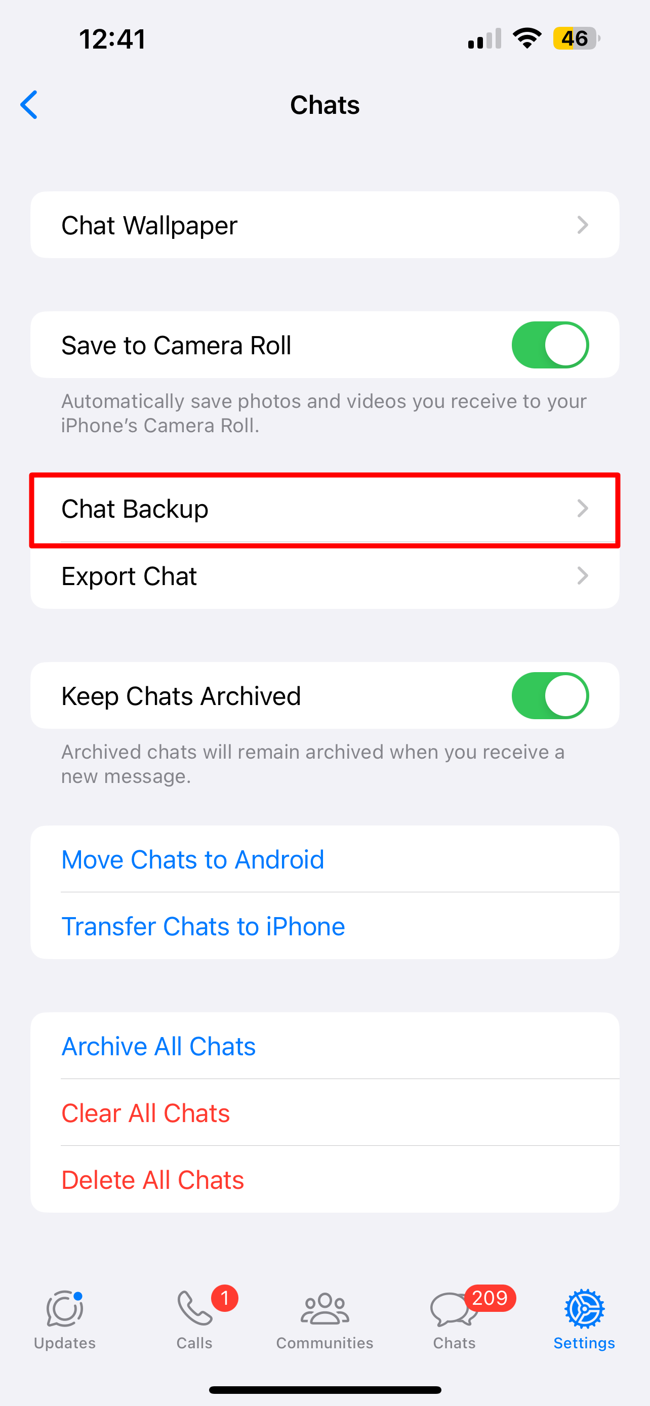 Enable or disable WhatsApp end-to-end encryption backup on iPhone