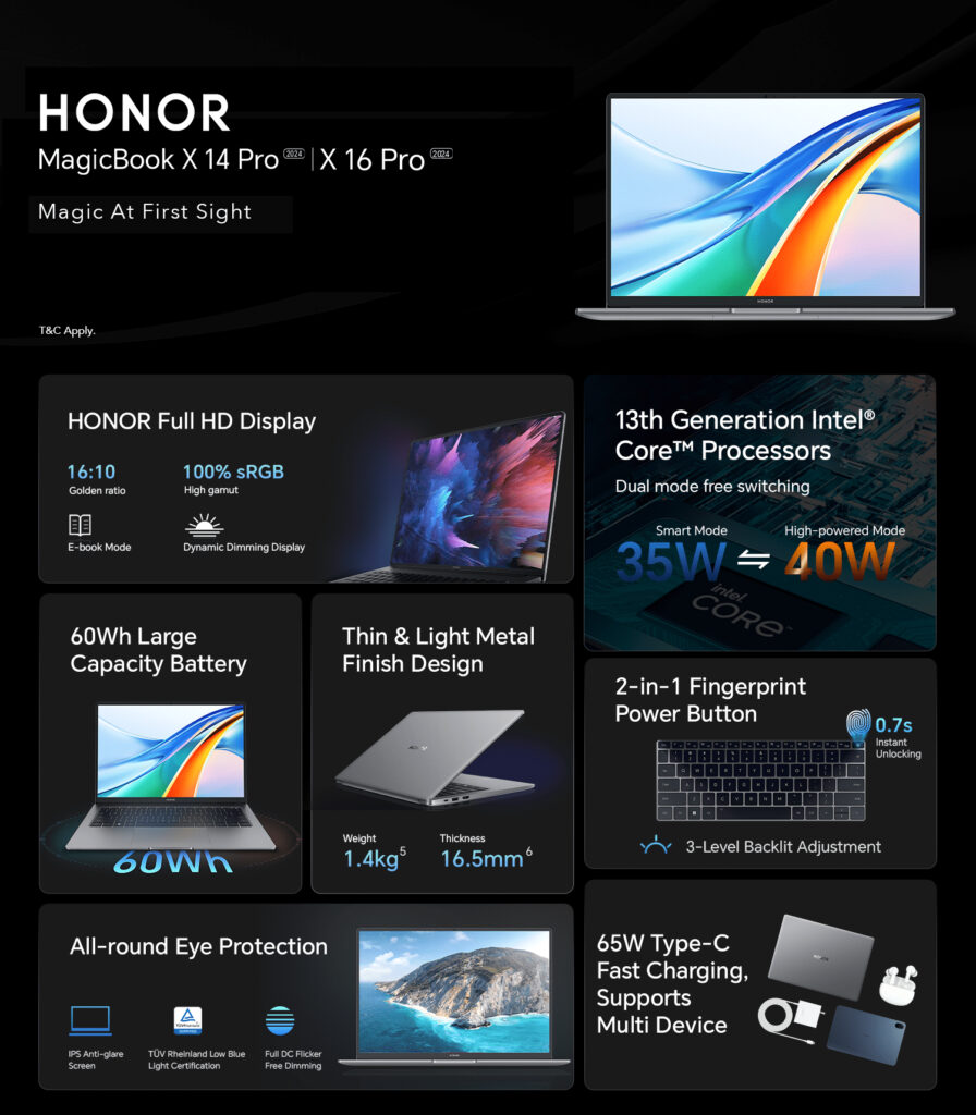 Honor MagicBook X14 Pro, X16 Pro 2025 with 13th Gen Intel Core