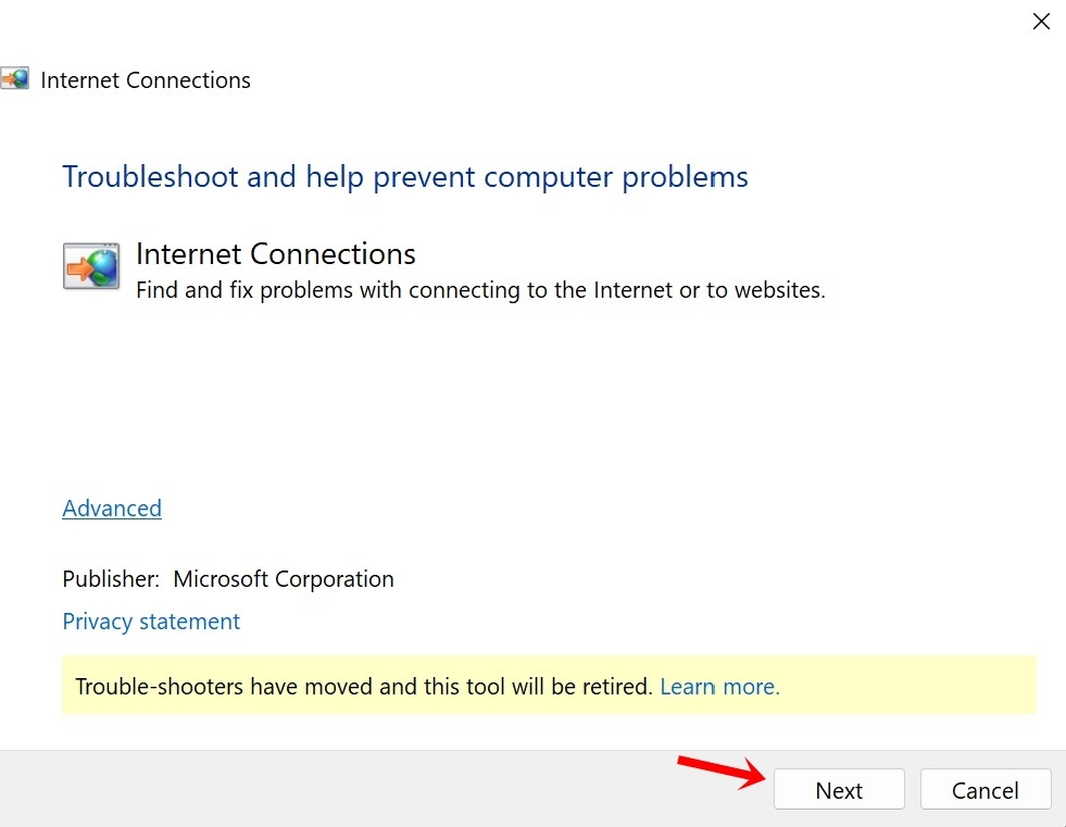 Run network troubleshooter to fix WiFi connection