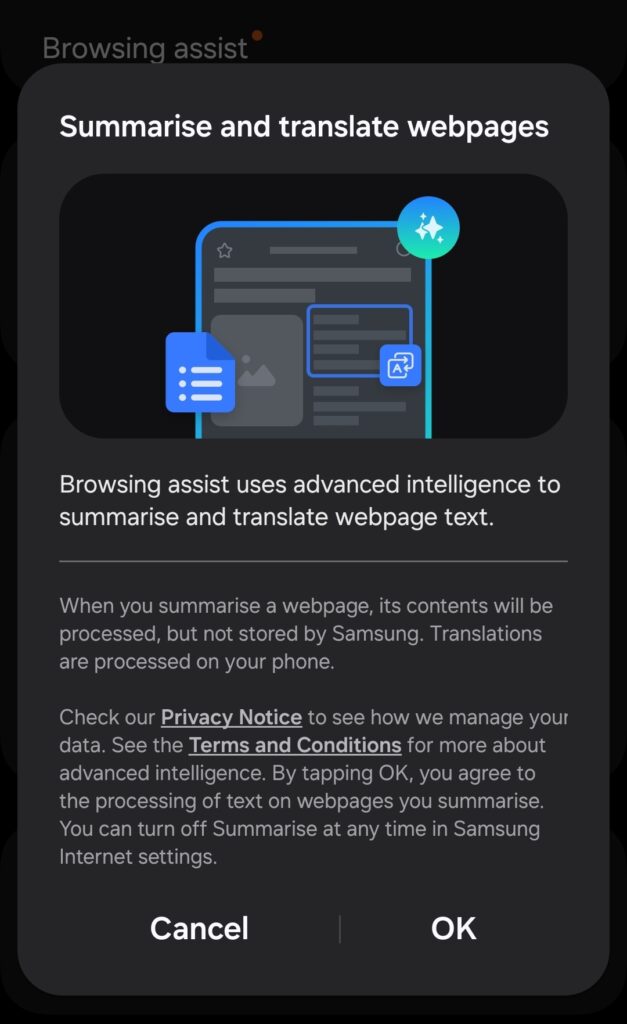 Samsung Internet Galaxy AI One UI 6.1
