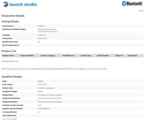 Google Pixel 8a Bluetooth SIG