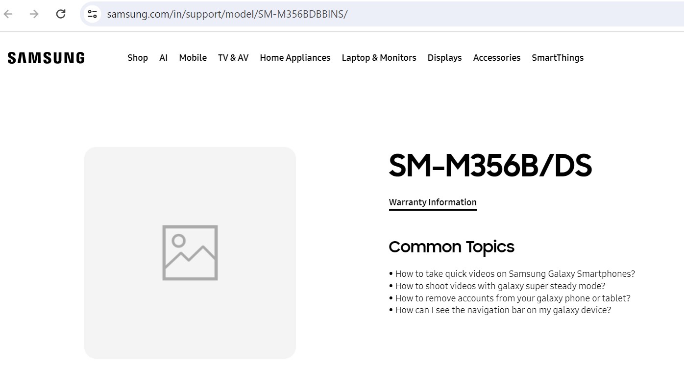 Samsung M35 india Support page