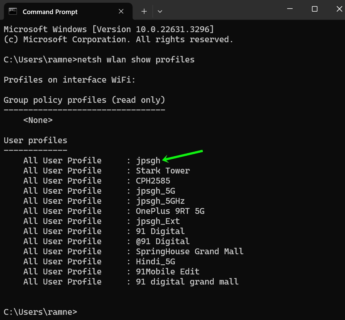 View WiFi password on Windows 11 using Command Prompt