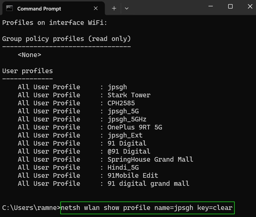 View WiFi password on Windows 11 using Command Prompt