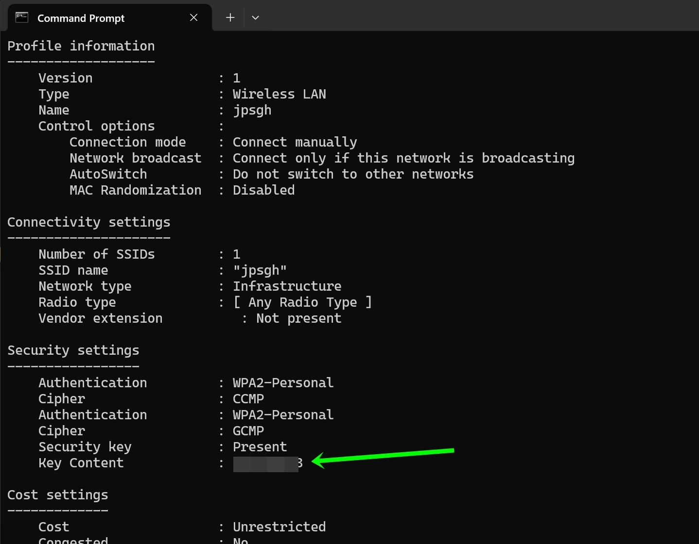 View WiFi password on Windows 11 using Command Prompt