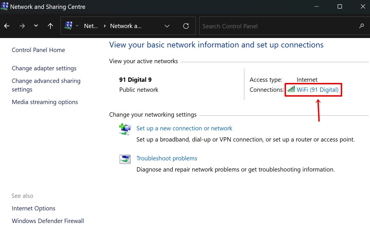 View WiFi password on Windows 11 using Control Panel