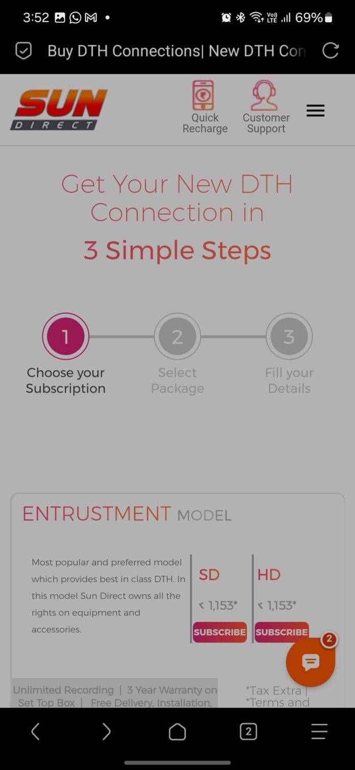 Sun Direct recharge plans 2024 lowest DTH pack with OTT benefits