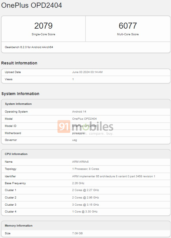 oneplus Pad 2 Geekbench