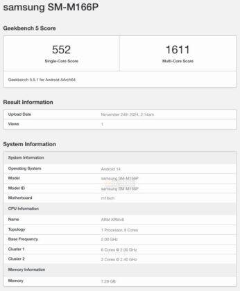 Samsung Galaxy M16 5G Geekbench-1