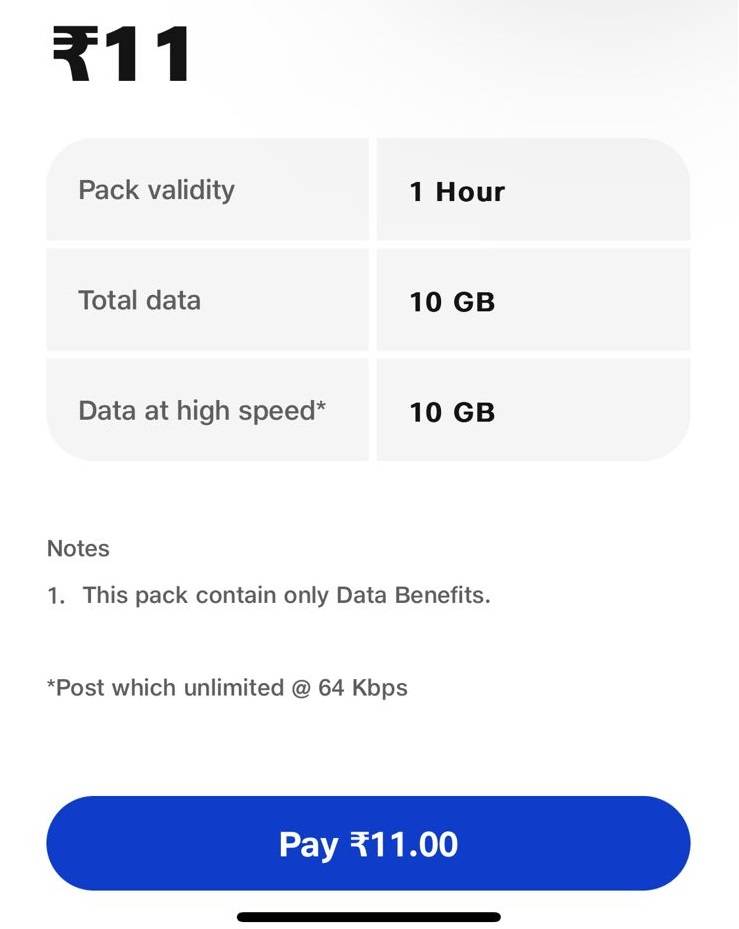 Reliance Jio rs11 Data Pack