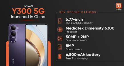 Vivo Y300 5G with MediaTek Dimensity 6300 SoC, 6,500mAh battery launched in China: price, specs