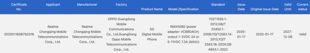 Realme Neo 7 SE 3C certification