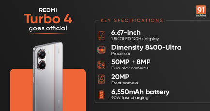 Redmi Turbo 4 with MediaTek Dimensity 8400-Ultra, 6,550mAh battery launched in China: price, specifications